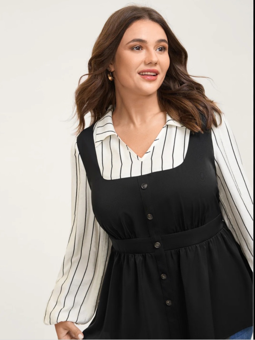 NWT Bloomchic 2 in 1 Button Vest Striped Blouse Long Sleeve Academia Size‎ 26 4X